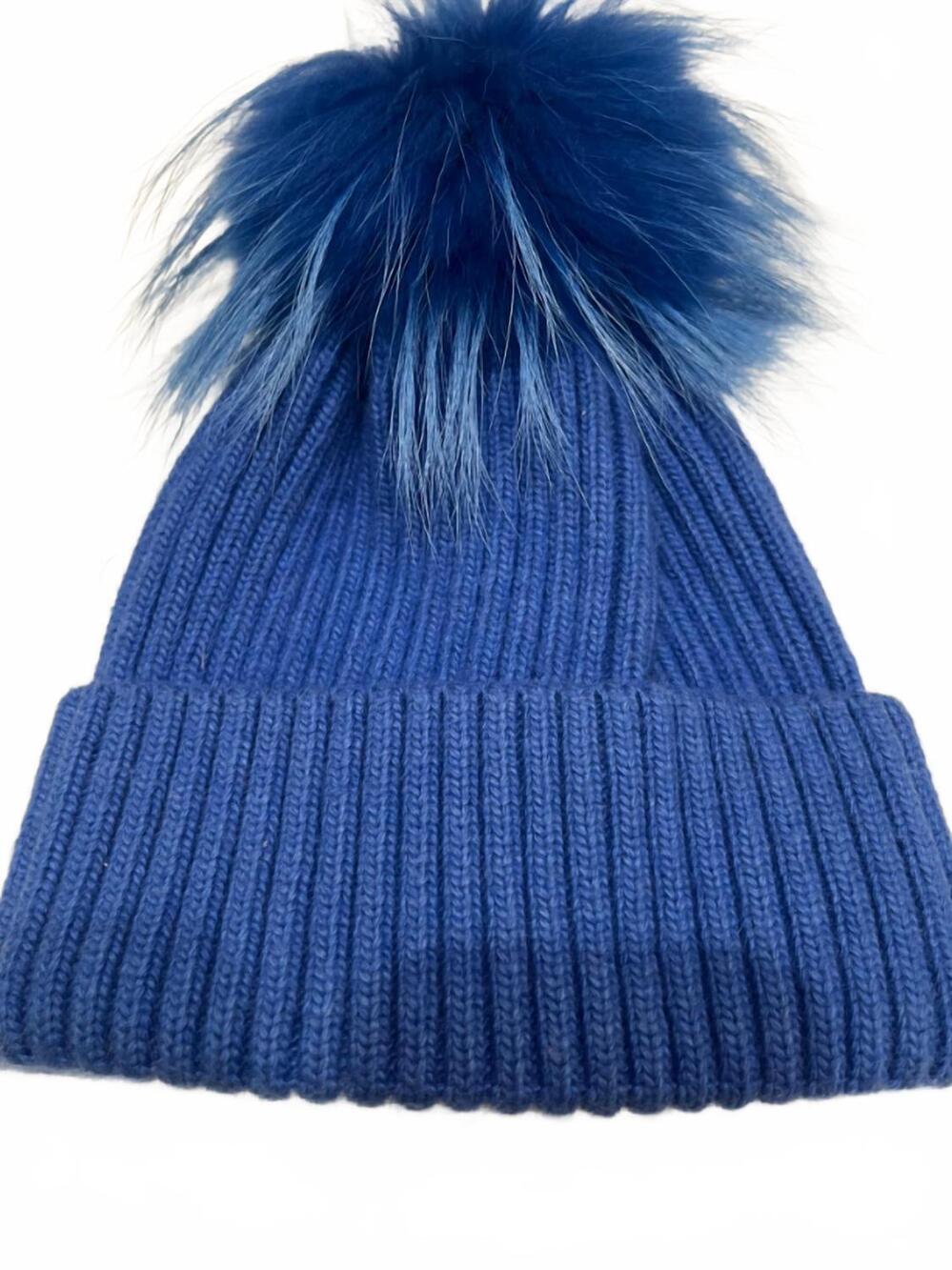 NEW LINDA RICHARDS women's mohair wool pom hat in blue